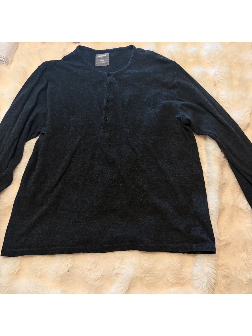 Bonobos Slim Fit XL Black 100% Cotton Long Sleeve Henley Shirt
